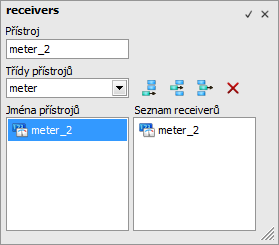 Pomocn okno inspektora pro editaci parametru receivers