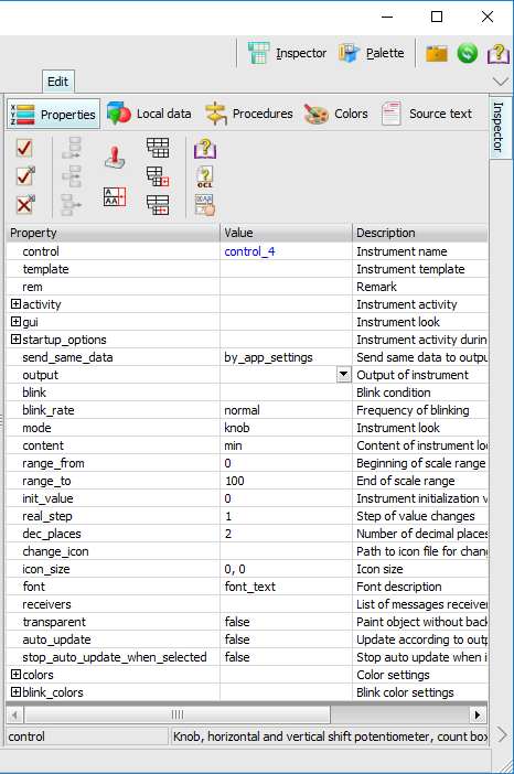 Instrument Inspector of the control instrument with the selected parameter output.