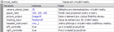 Vlastnosti scny pro virtuln realitu lze nastavit pomoc nkolika parametr v sekci virtual_reality