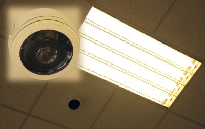Panoramic cameras are usually located on the ceiling of the halls